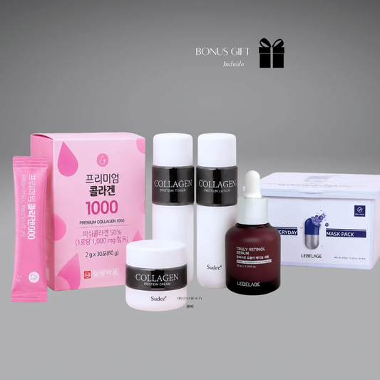 Rutina 360 | Colageno Oral ( Fish Collagen)| Retinol | Peptidos + Mascarillas 30 pack. + Regalo sorpresa|